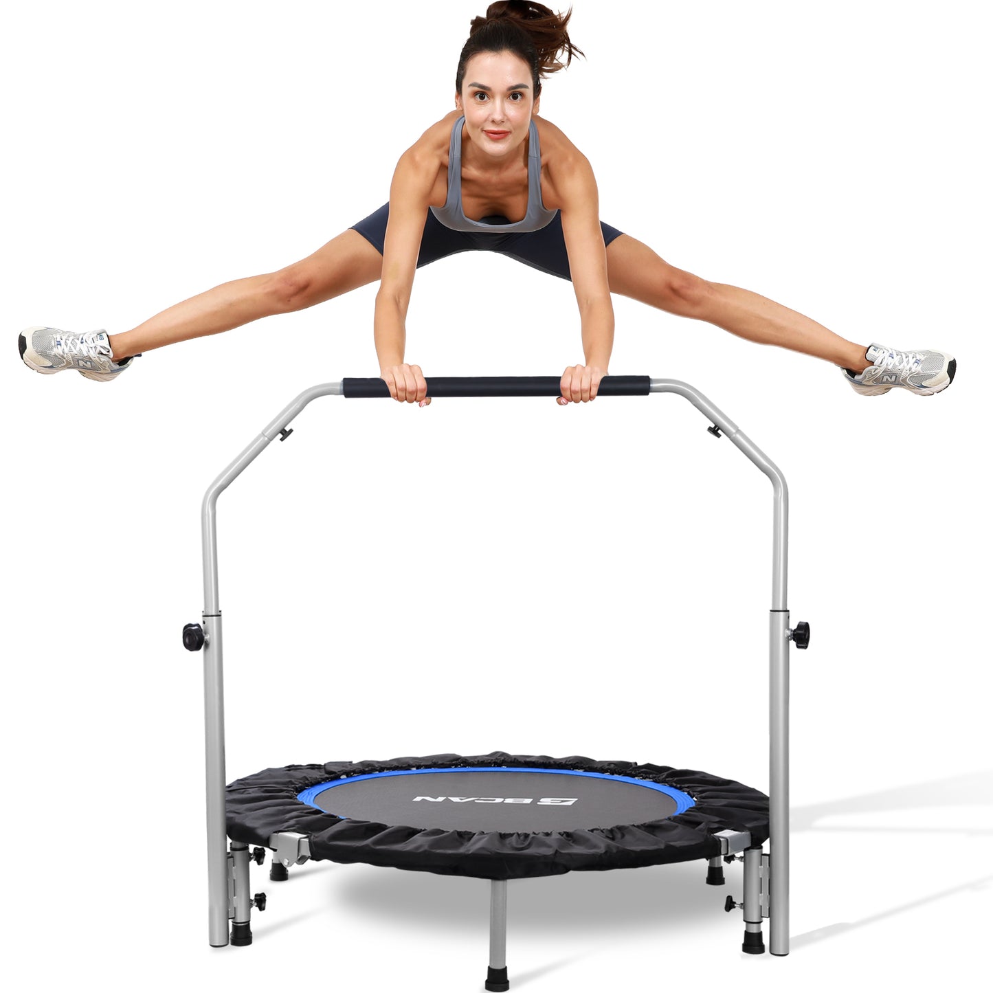 48-Black Foldable Mini Trampoline with Adjustable Foam Handle