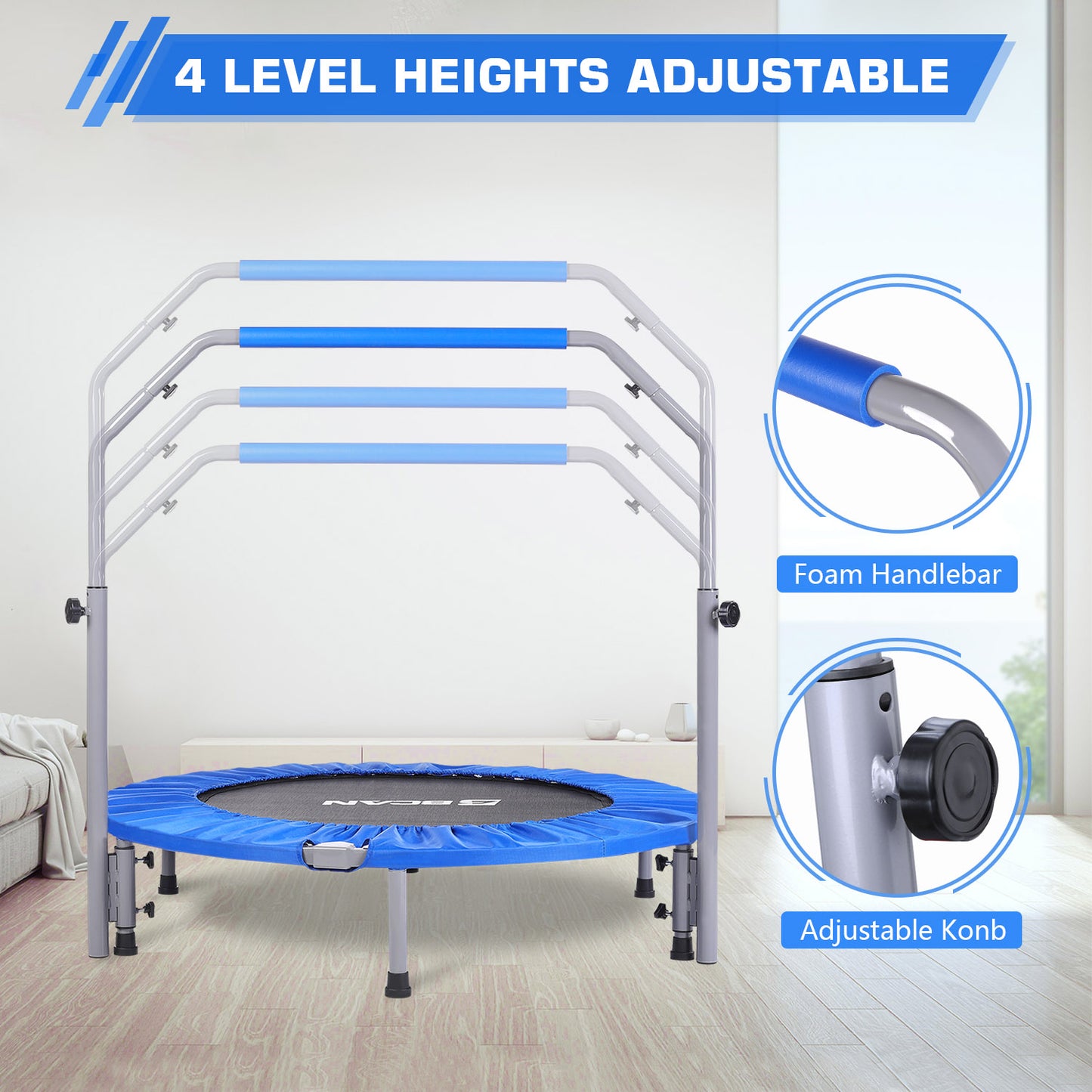40-Blue Foldable Mini Trampoline with Adjustable Foam Handle