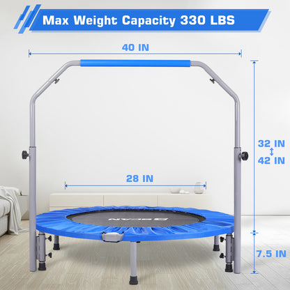 40-Blue Foldable Mini Trampoline with Adjustable Foam Handle