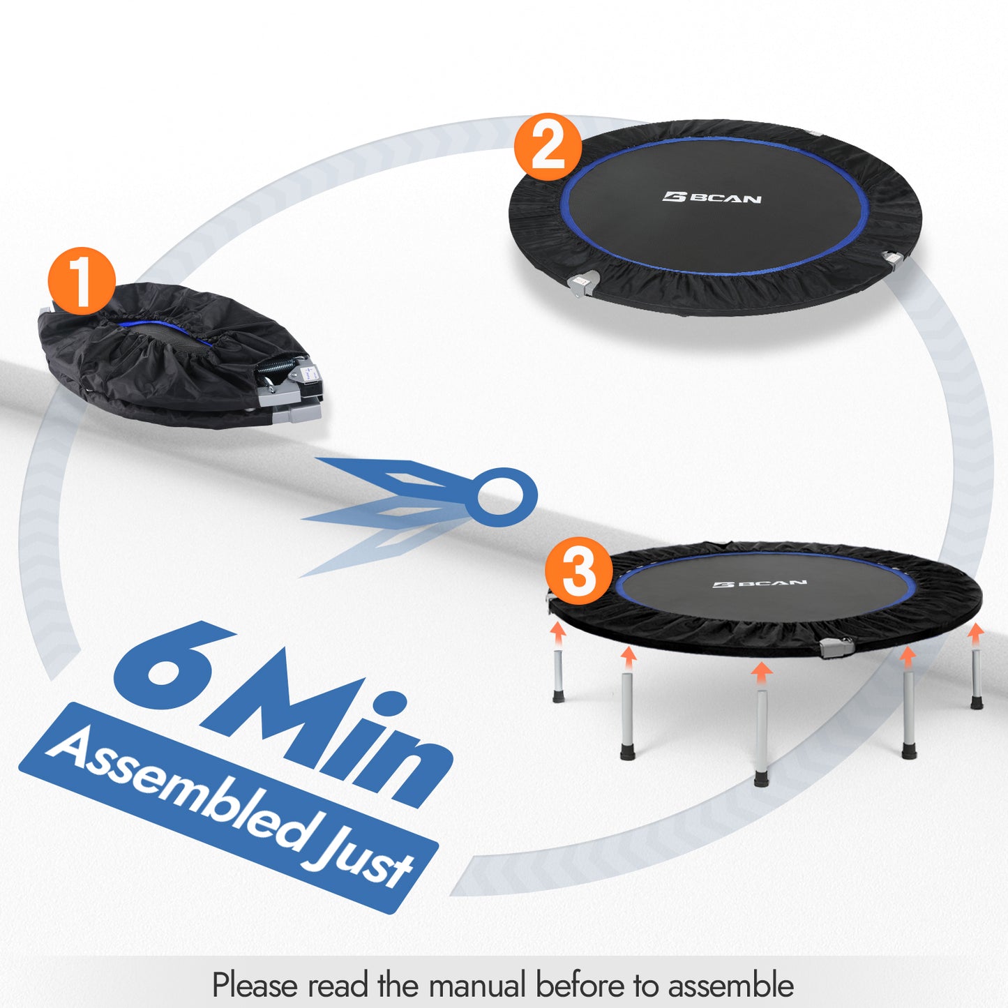 Foldable Mini Trampoline | No Handle | Steel Spring Trampoline-48Inch/440lbs