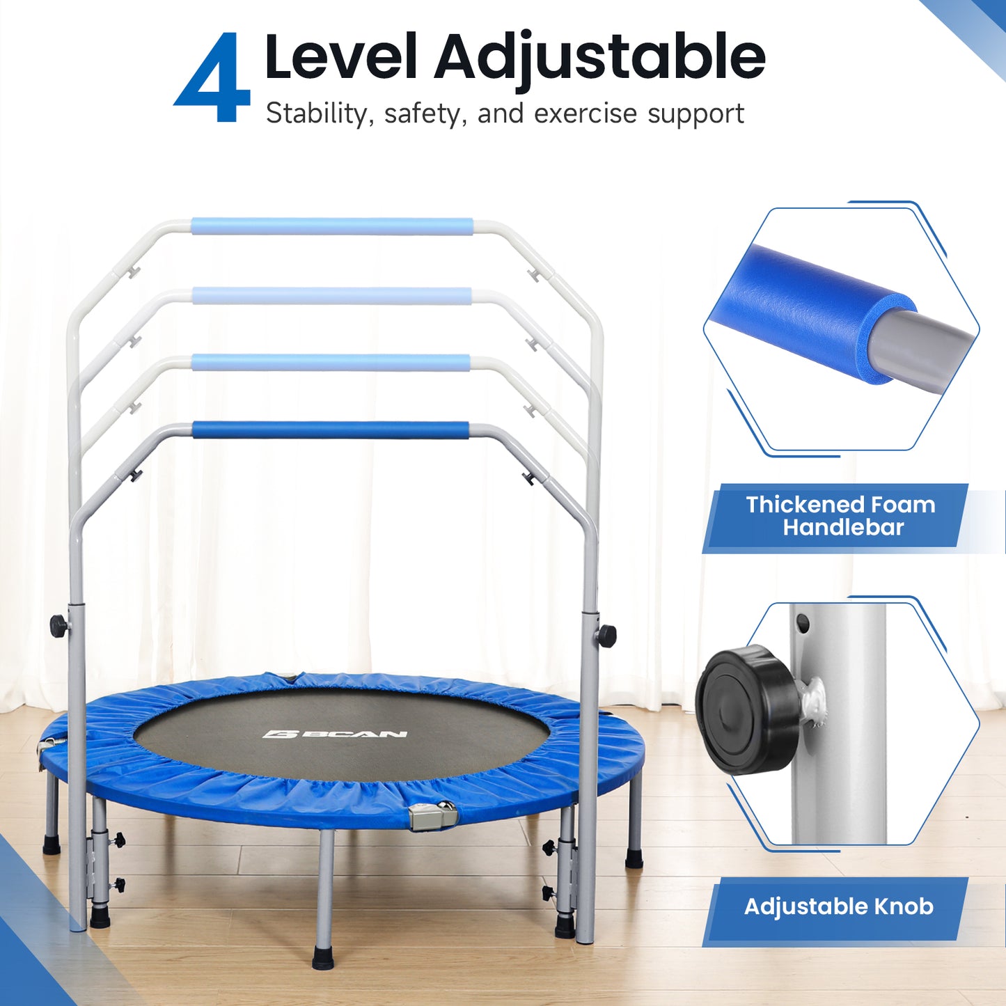 48-Blue Foldable Mini Trampoline with Adjustable Foam Handle