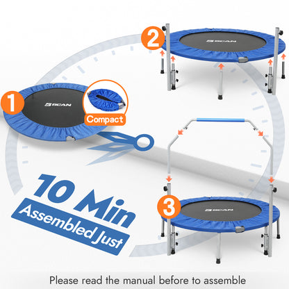 48-Blue Foldable Mini Trampoline with Adjustable Foam Handle