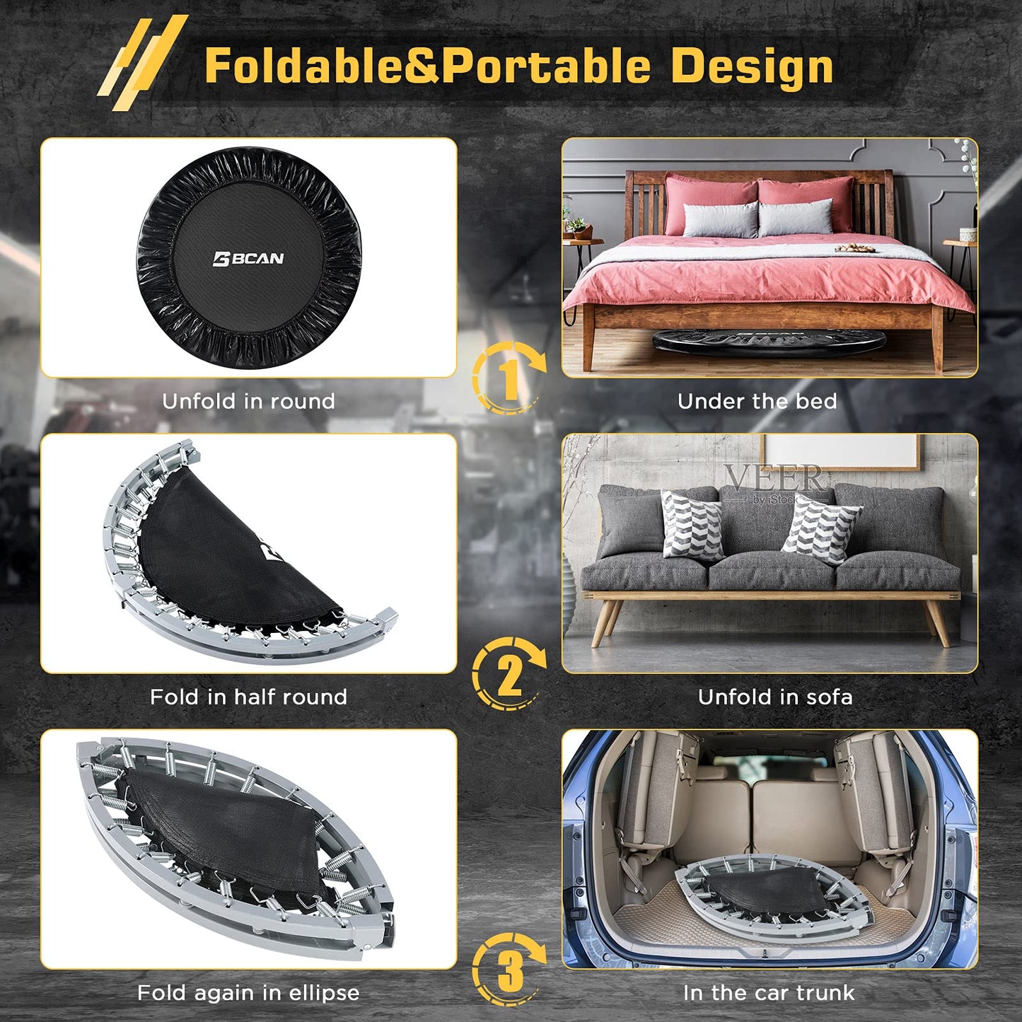 Foldable Mini Trampoline|No Handle|Steel Spring Trampoline-38Inch/330lbs