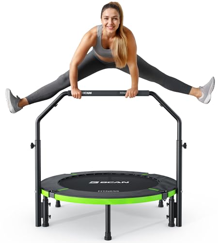 Exercise Rebounder Trampoline For Adults | Adjustable Handle-U Handle/40Inch Green