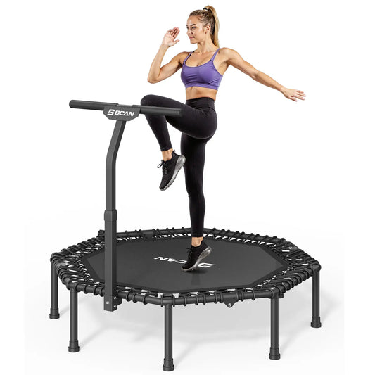 51IN/450LBS  Exercise Rebounder Trampoline with T-Adjustable Handle Bar Silent Bungees, Octagonal