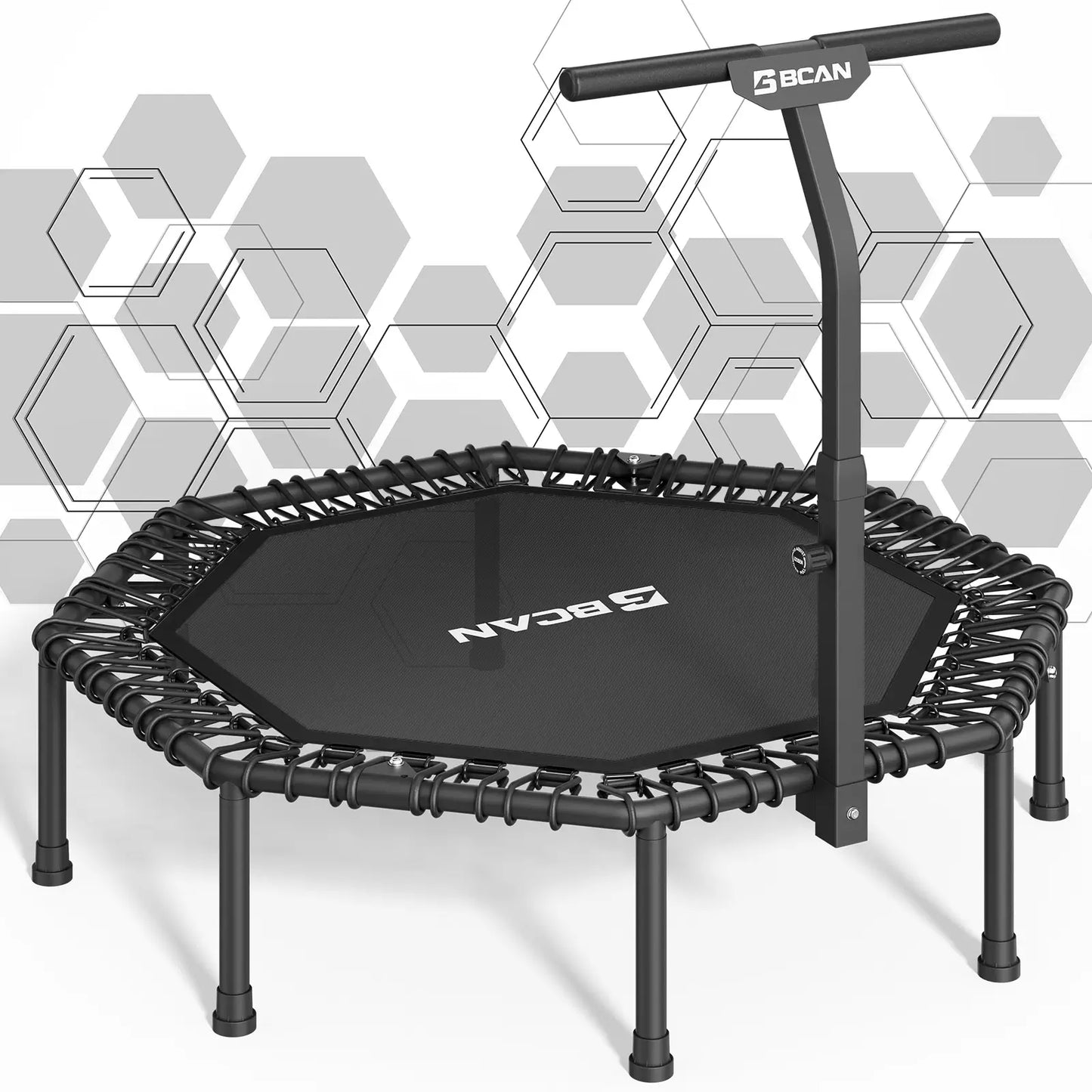 51IN/450LBS  Exercise Rebounder Trampoline with T-Adjustable Handle Bar Silent Bungees, Octagonal