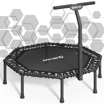 51IN/450LBS  Exercise Rebounder Trampoline with T-Adjustable Handle Bar Silent Bungees, Octagonal