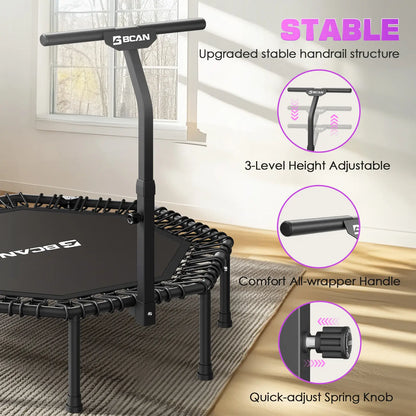 51IN/450LBS  Exercise Rebounder Trampoline with T-Adjustable Handle Bar Silent Bungees, Octagonal