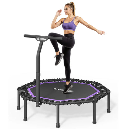 51" Bungee Trampoline with T-Handle Bar,Rebounder for Adults-Purple, 450LBS, Octagonal