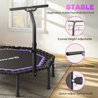 51" Bungee Trampoline with T-Handle Bar,Rebounder for Adults-Purple, 450LBS, Octagonal