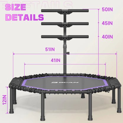 51" Bungee Trampoline with T-Handle Bar,Rebounder for Adults-Purple, 450LBS, Octagonal