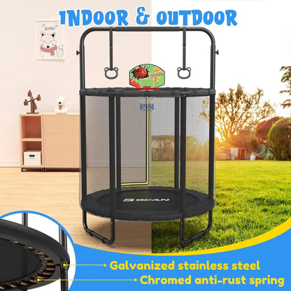 55" Mini Trampoline for Ages 1 to 8 Kid, 5FT Toddler Trampoline with Enclosure Net