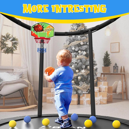 55" Mini Trampoline for Ages 1 to 8 Kid, 5FT Toddler Trampoline with Enclosure Net