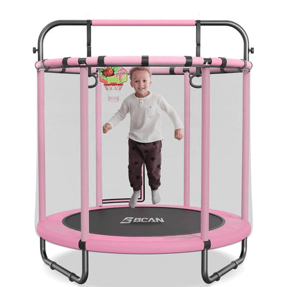 55" Mini Trampoline for Kids, Adjustable Gymnastics Bars-Pink