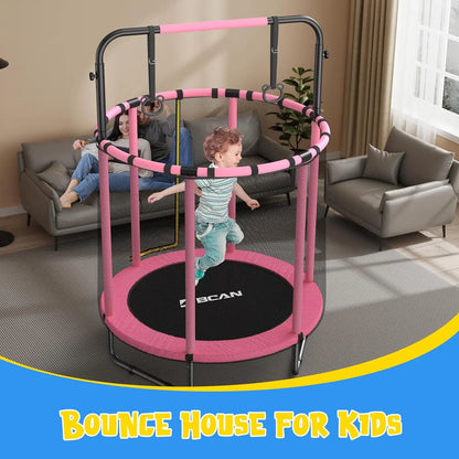 55" Mini Trampoline for Kids, Adjustable Gymnastics Bars-Pink