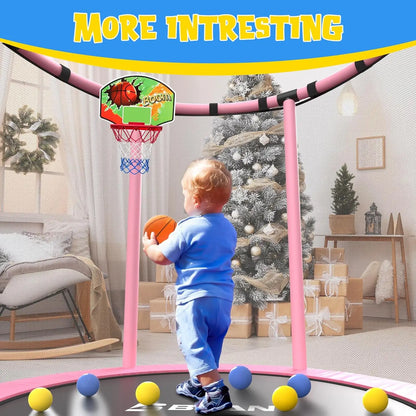 55" Mini Trampoline for Kids, Adjustable Gymnastics Bars-Pink