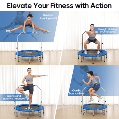48-Blue Foldable Mini Trampoline with Adjustable Foam Handle