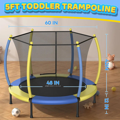 60'' Mini Trampoline for Ages 1 to 8 Kid with Enclosure Net - 5FT Toddler Trampoline For Indoor/Outdoor Use