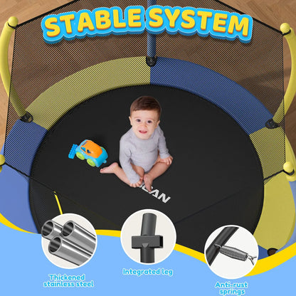60'' Mini Trampoline for Ages 1 to 8 Kid with Enclosure Net - 5FT Toddler Trampoline For Indoor/Outdoor Use