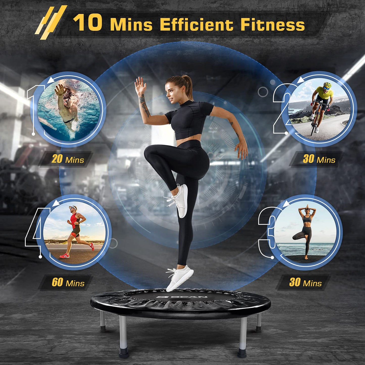 Foldable Mini Trampoline|No Handle|Steel Spring Trampoline-38Inch/330lbs