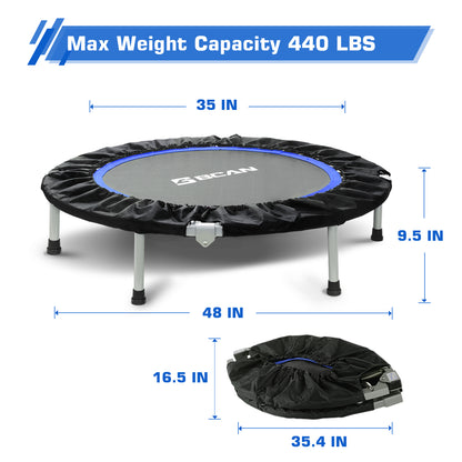 Foldable Mini Trampoline | No Handle | Steel Spring Trampoline-48Inch/440lbs