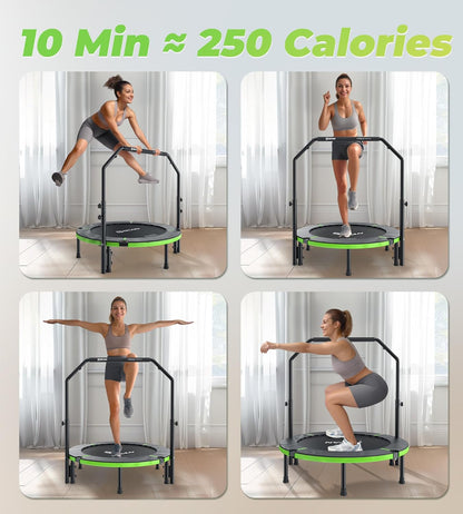 Exercise Rebounder Trampoline For Adults | Adjustable Handle-U Handle/40Inch Green
