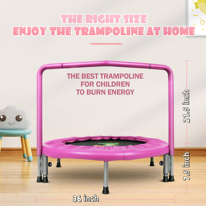 BCAN 36'' Mini Folding Ages 2 to 5 Toddler Trampoline with Handle for Kids / Pink
