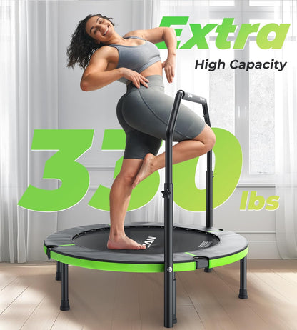 Exercise Rebounder Trampoline For Adults | Adjustable Handle-U Handle/40Inch Green