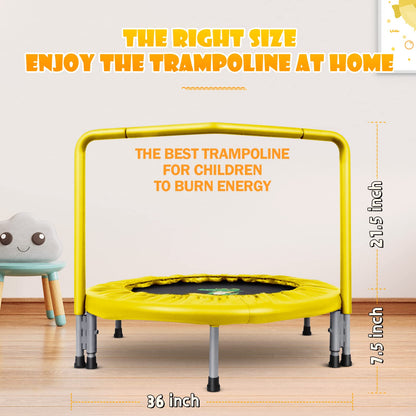 BCAN 36'' Mini Folding Ages 2 to 5 Toddler Trampoline with Handle for Kids / Yellow