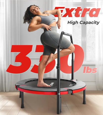 Exercise Rebounder Trampoline For Adults | Adjustable Handle-U Handle/40Inch Red