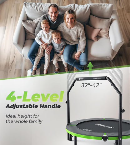 Exercise Rebounder Trampoline For Adults | Adjustable Handle-U Handle/40Inch Green