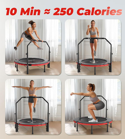 Exercise Rebounder Trampoline For Adults | Adjustable Handle-U Handle/40Inch Red