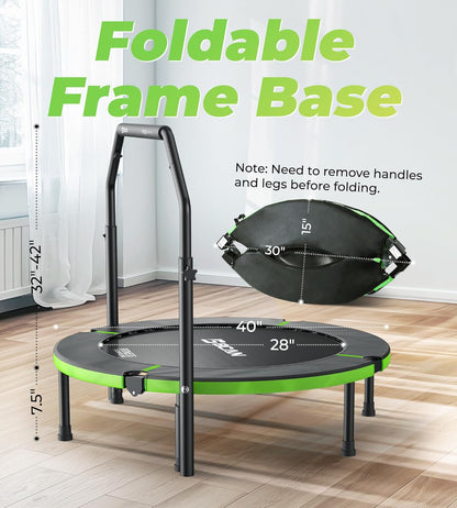 Exercise Rebounder Trampoline For Adults | Adjustable Handle-U Handle/40Inch Green