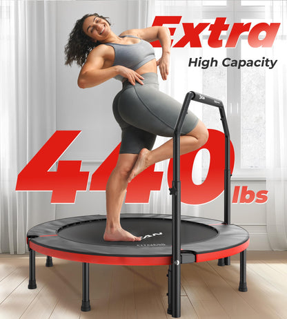 Exercise Rebounder Trampoline For Adults | Adjustable Handle-U Handle/48Inch Red