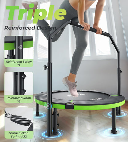 Exercise Rebounder Trampoline For Adults | Adjustable Handle-U Handle/40Inch Green