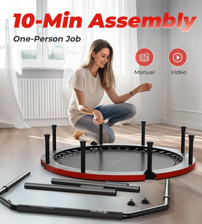 Exercise Rebounder Trampoline For Adults | Adjustable Handle-U Handle/40Inch Red