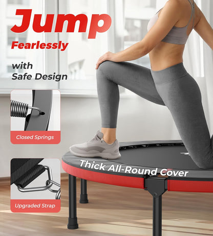 Exercise Rebounder Trampoline For Adults | Adjustable Handle-U Handle/40Inch Red