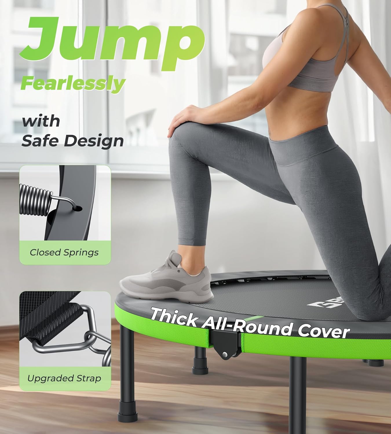 Exercise Rebounder Trampoline For Adults | Adjustable Handle-T Handle-40"/48"
