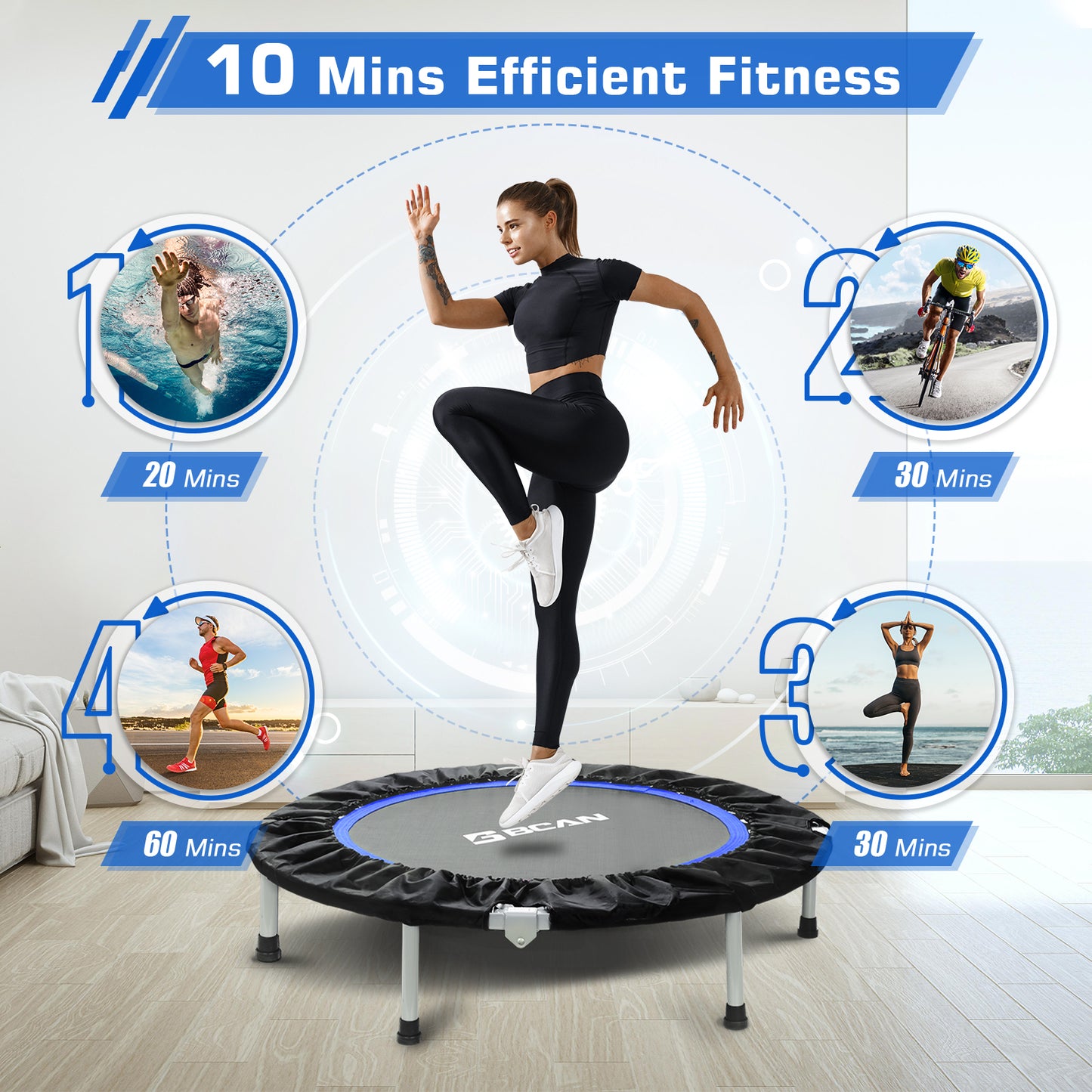 Foldable Mini Trampoline | No Handle | Steel Spring Trampoline-48Inch/440lbs