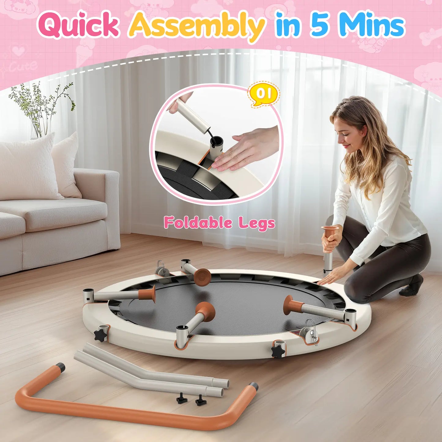 Toddler Trampoline | Adjustable Handle- 36IN-Beige