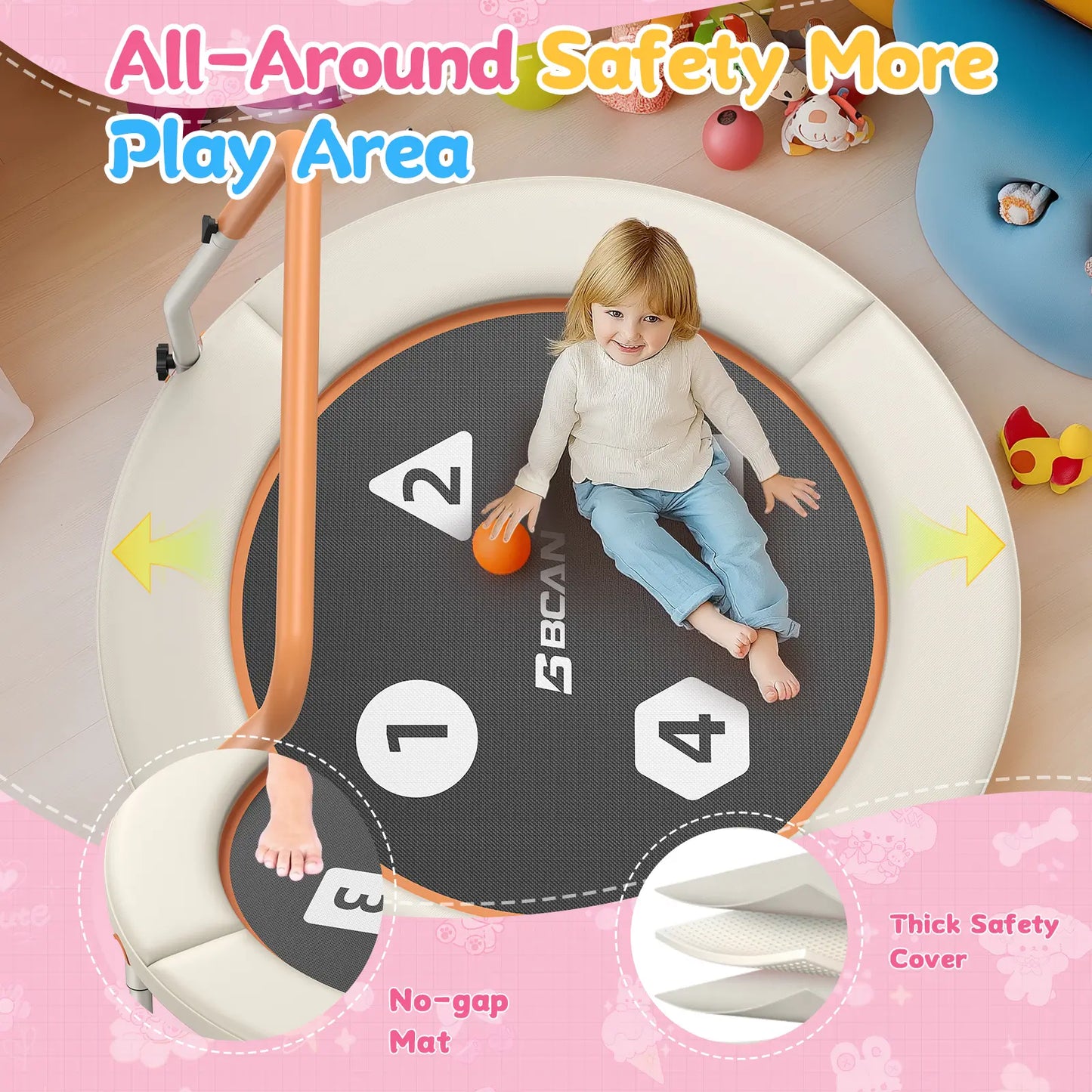 Toddler Trampoline | Adjustable Handle- 36IN-Beige
