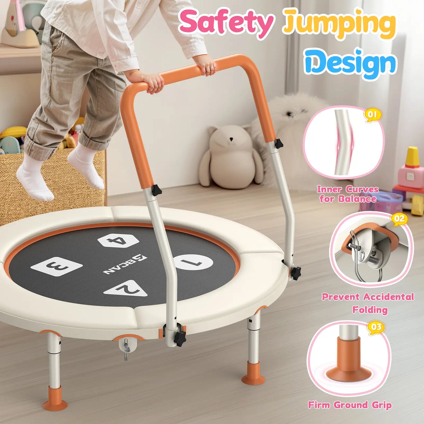 Toddler Trampoline | Adjustable Handle- 36IN-Beige