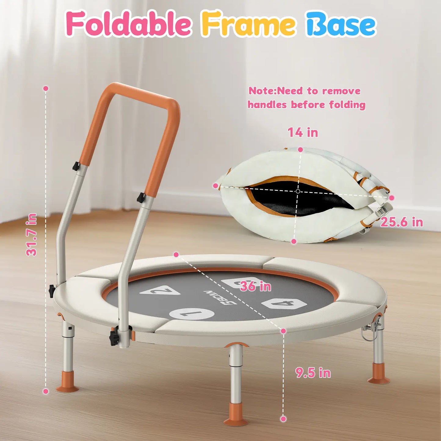 Toddler Trampoline | Adjustable Handle- 36IN-Beige