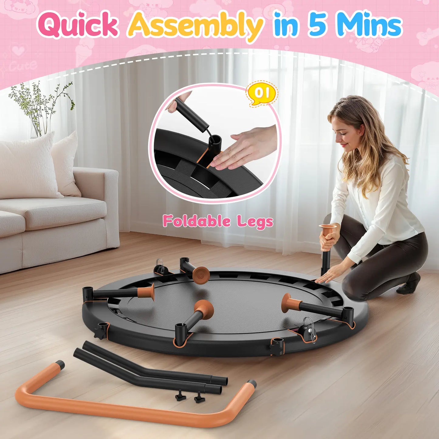 Toddler Trampoline | Adjustable Handle- 36IN-BLACK