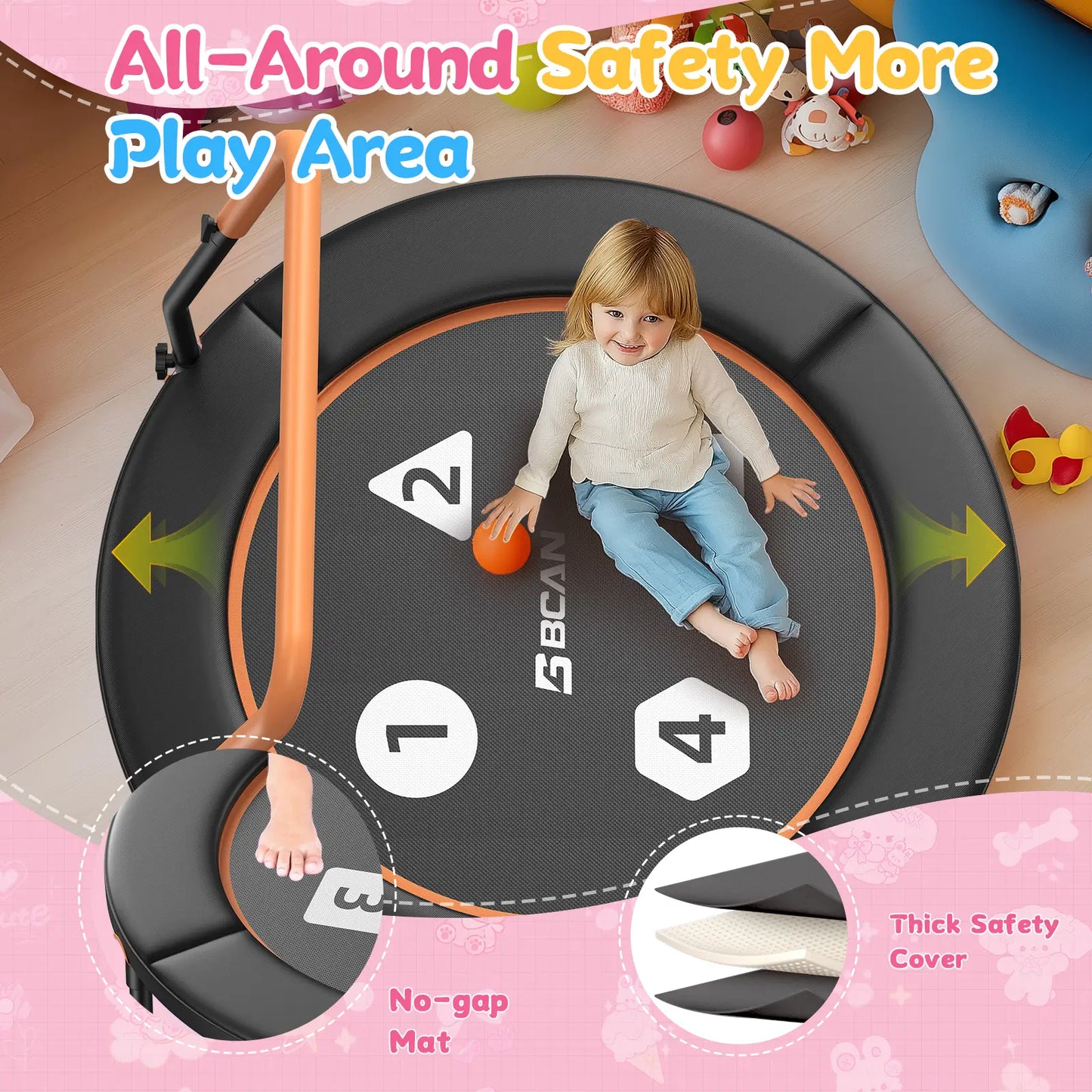 Toddler Trampoline | Adjustable Handle- 36IN-BLACK