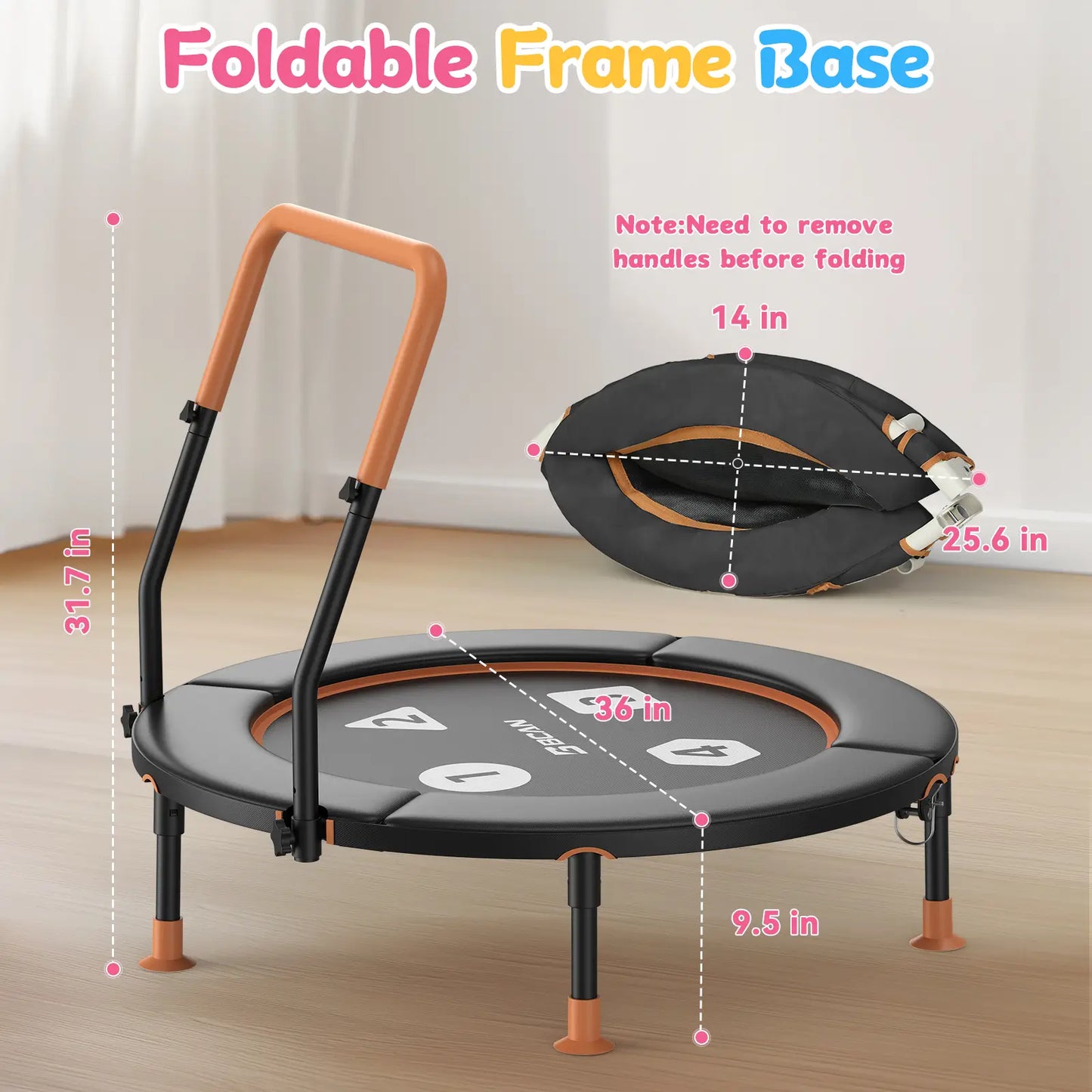 Toddler Trampoline | Adjustable Handle- 36IN-BLACK