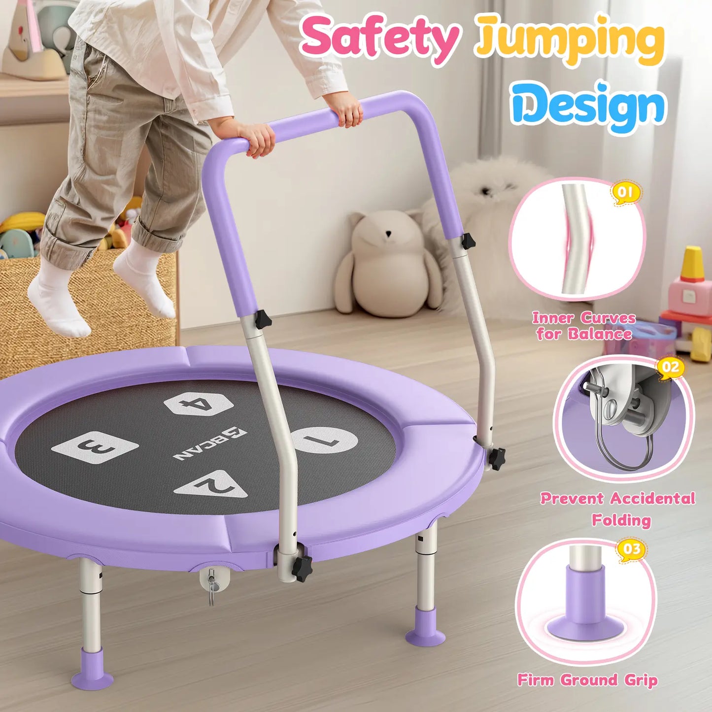 Toddler Trampoline | Adjustable Handle- 36IN-PURPLE