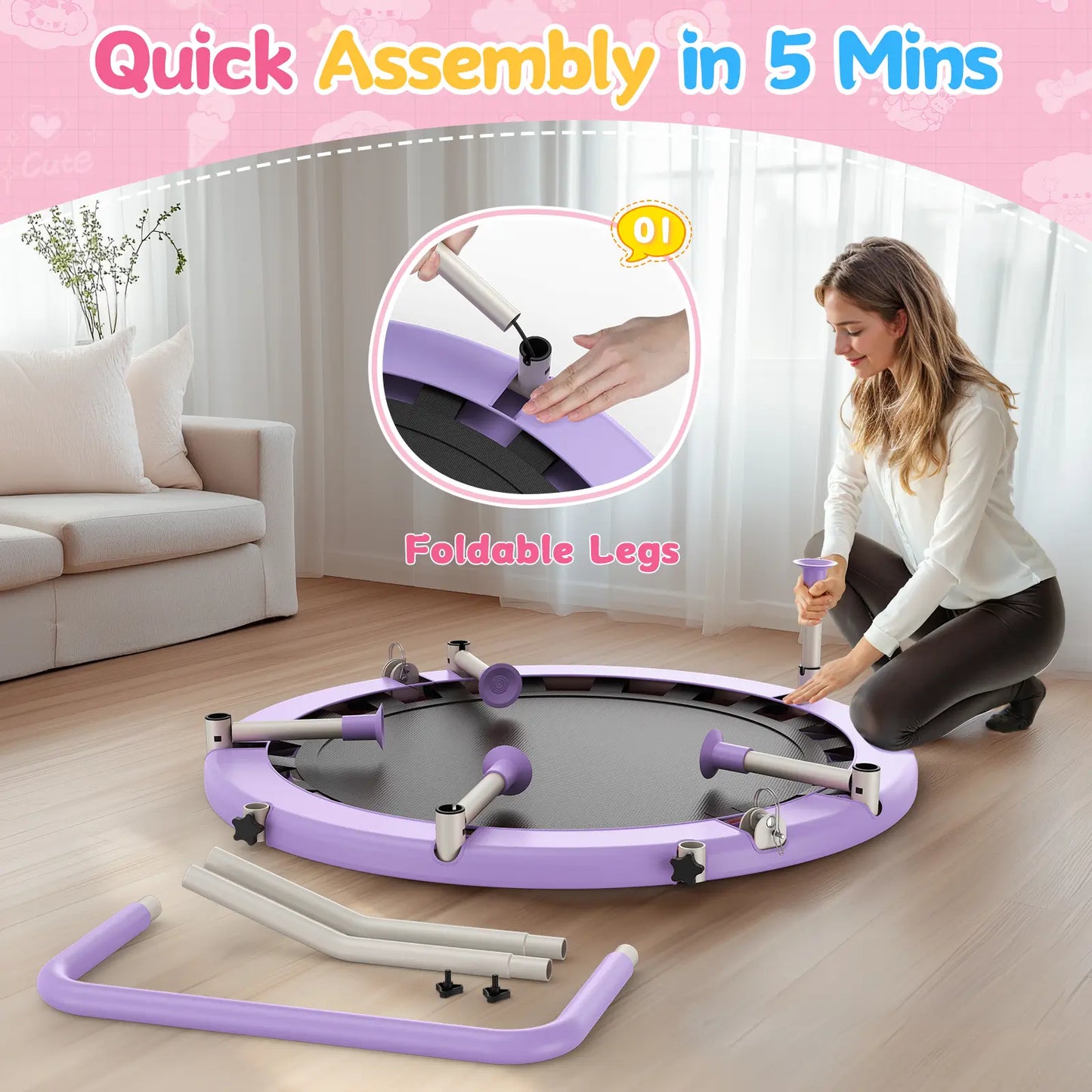 Toddler Trampoline | Adjustable Handle- 36IN-PURPLE