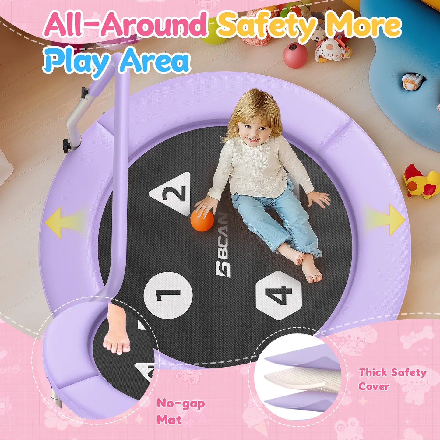 Toddler Trampoline | Adjustable Handle- 36IN-PURPLE