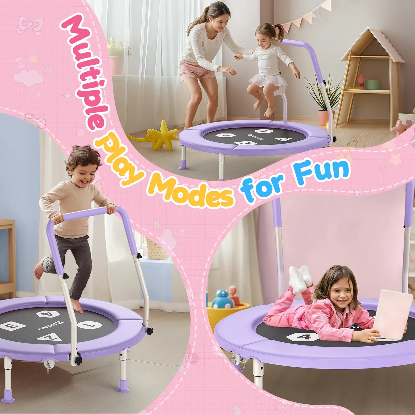 Toddler Trampoline | Adjustable Handle- 36IN-PURPLE